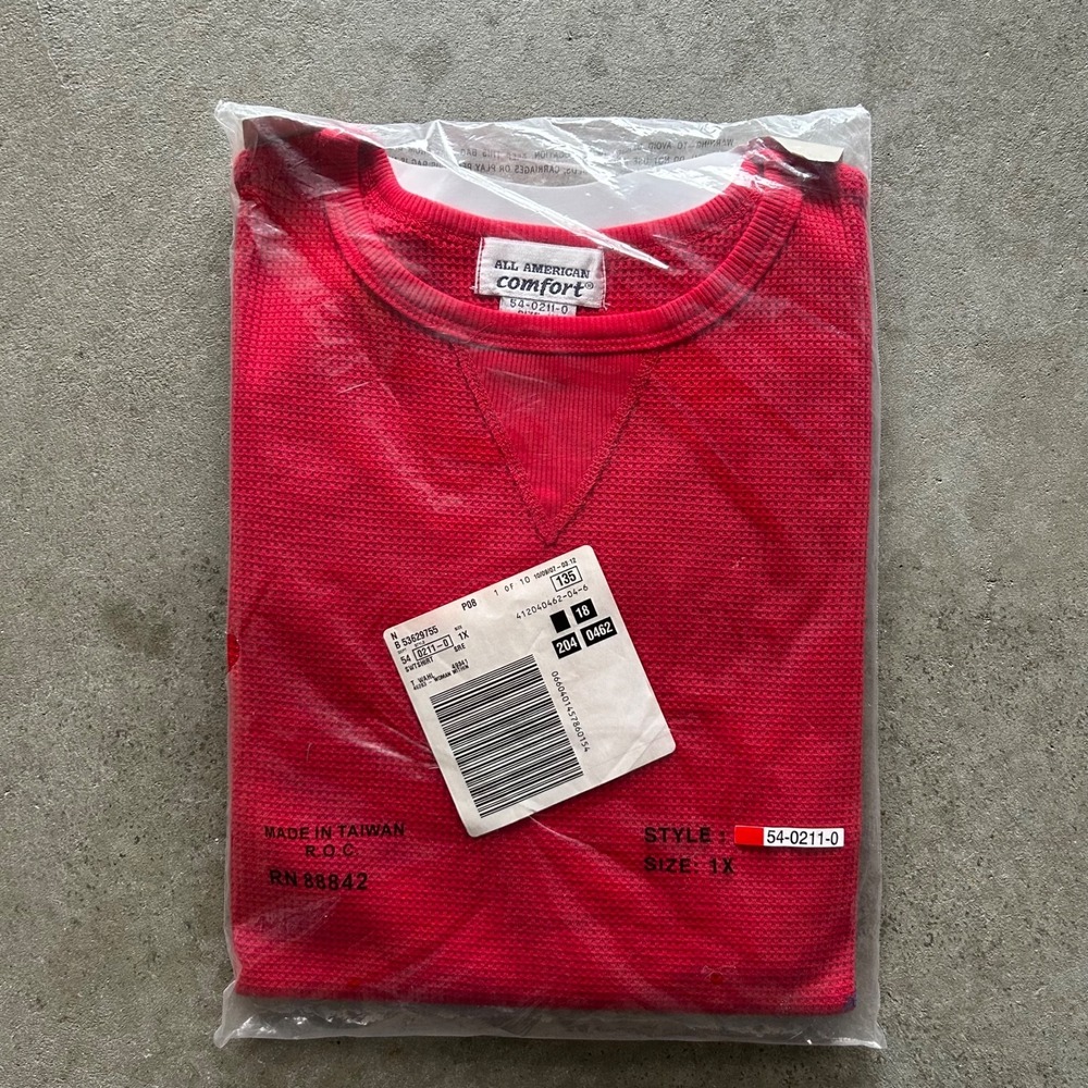 Vintage 90s All American Comfort Thermal Long Sleeve Shirt Size XL Red BRAND NEW